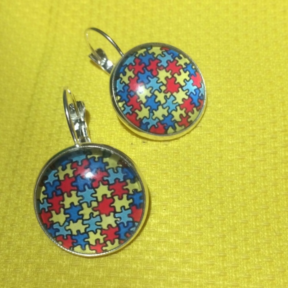 Autism Awareness Puzzle Piece Earring - Picture 1 of 2